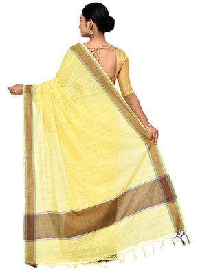 Yellow Cotton Saree With Blouse Piece