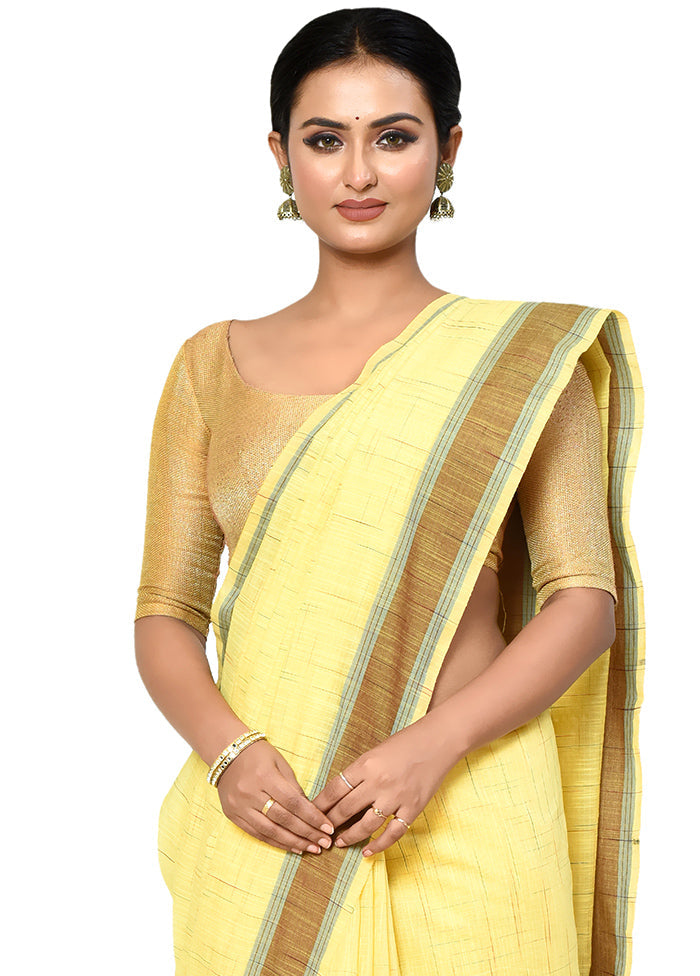 Yellow Cotton Saree With Blouse Piece