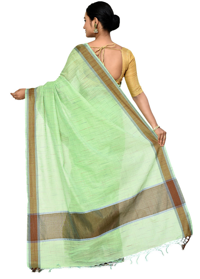 Green Cotton Saree With Blouse Piece - Indian Silk House Agencies