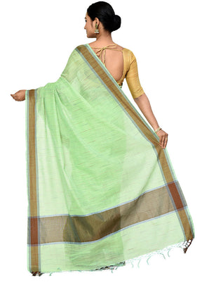 Green Cotton Saree With Blouse Piece