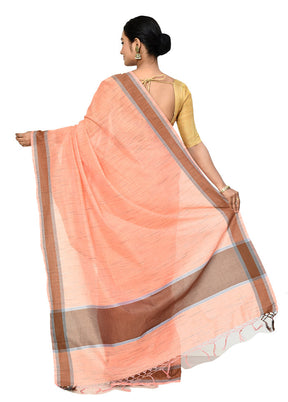 Peach Cotton Saree With Blouse Piece