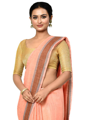 Peach Cotton Saree With Blouse Piece