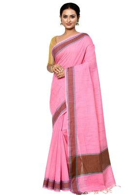 Pink Cotton Saree With Blouse Piece