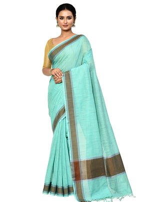 Green Cotton Saree With Blouse Piece - Indian Silk House Agencies