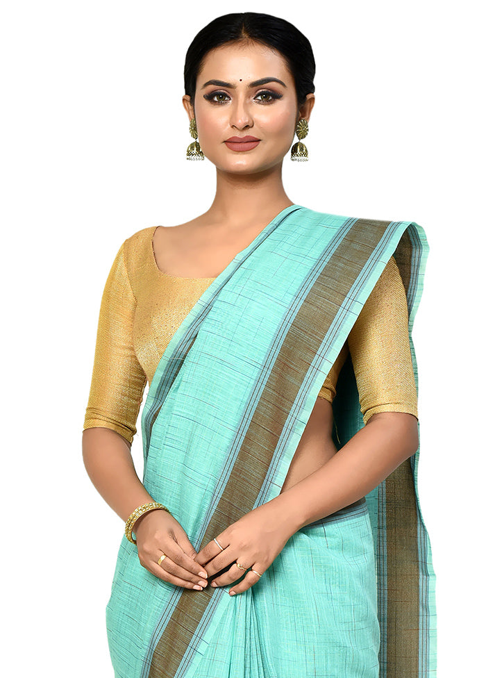 Green Cotton Saree With Blouse Piece - Indian Silk House Agencies