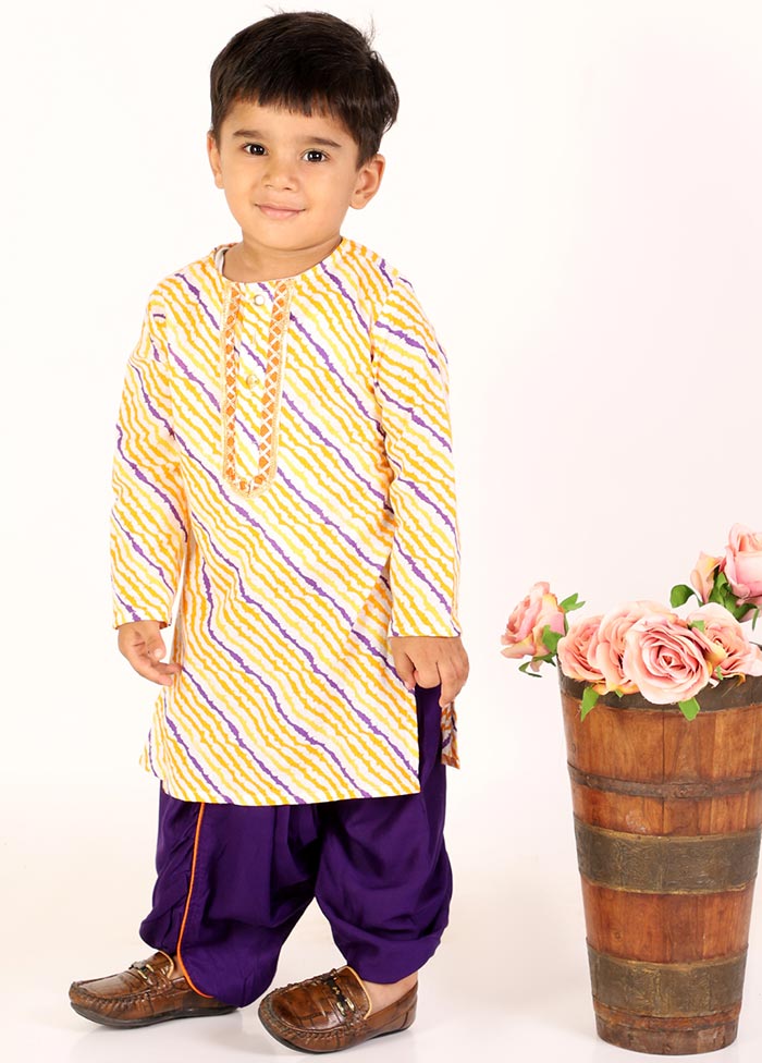 Orange And Purple Cotton Leheriya Kurta Dhoti Set For Boys - Indian Silk House Agencies