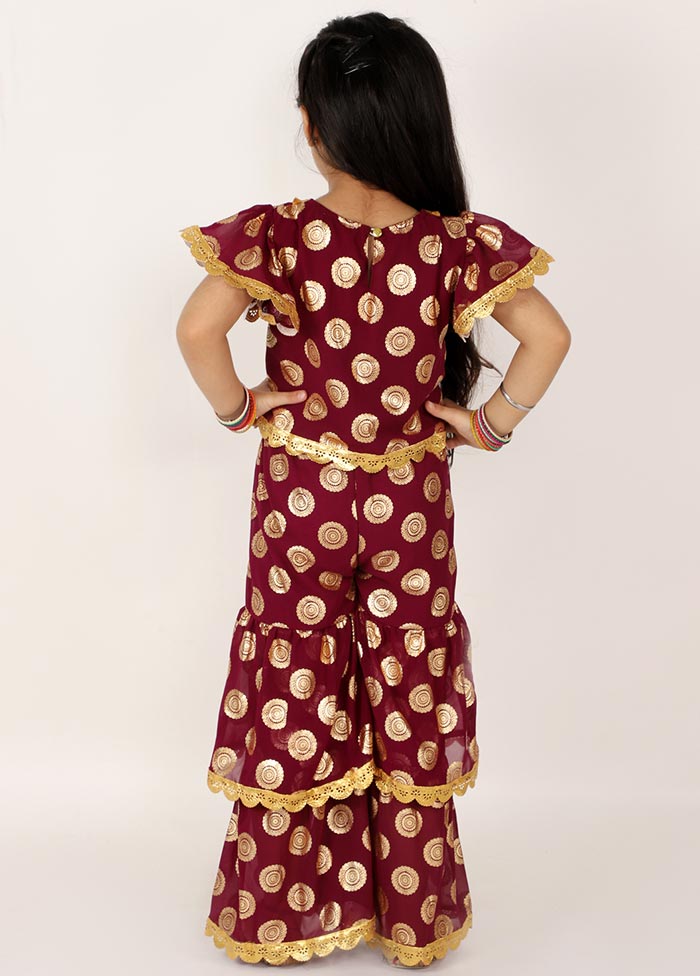 Wine Red Foil Sharara Set For Girls - Indian Silk House Agencies