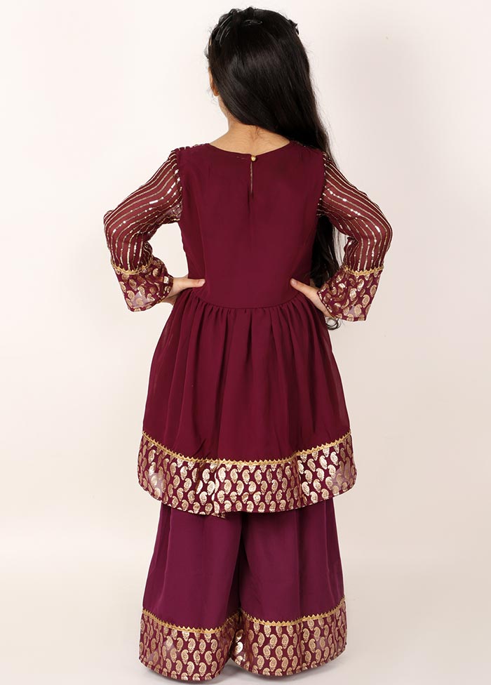 Wine Red Sequined Sharara Set For Girls - Indian Silk House Agencies