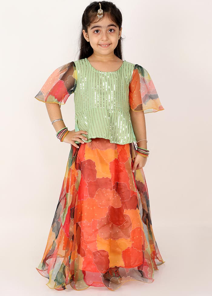 Multicolor Skirt With Sequined Blouse Set For Girls - Indian Silk House Agencies