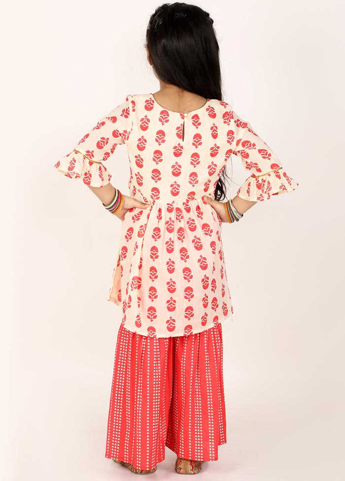 Red Printed Kurta With Sharara Set For Girls - Indian Silk House Agencies