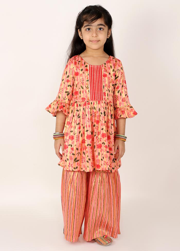 Printed Pink Foil Sharara Set For Girls - Indian Silk House Agencies