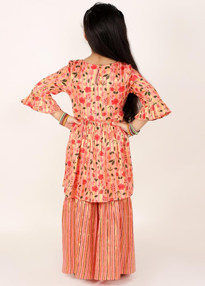 Printed Pink Foil Sharara Set For Girls - Indian Silk House Agencies