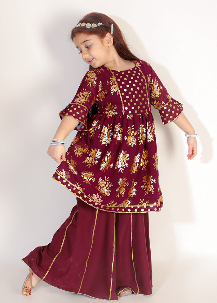 WIne Georgette Sharara Set For Girls - Indian Silk House Agencies