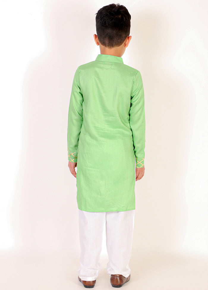 Green Rayon Kurta And Pajama Set For Boys - Indian Silk House Agencies