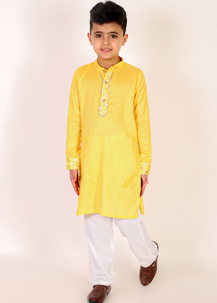 Yellow Rayon Kurta And Pajama Set For Boys - Indian Silk House Agencies