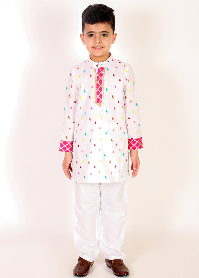 White Rayon Kurta And Pajama Set For Boys - Indian Silk House Agencies