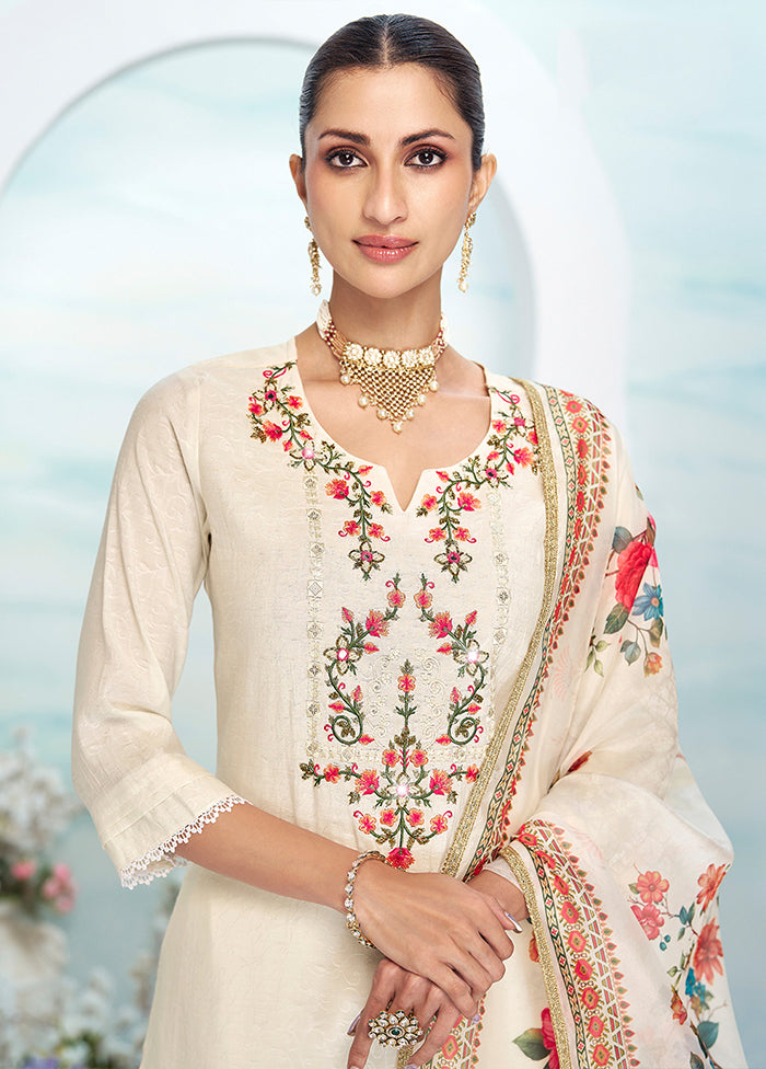 3 Pc Cream Silk Suit Set