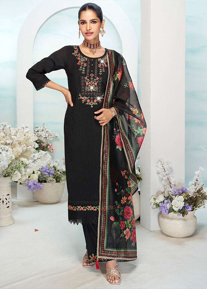 3 Pc Black Silk Suit Set