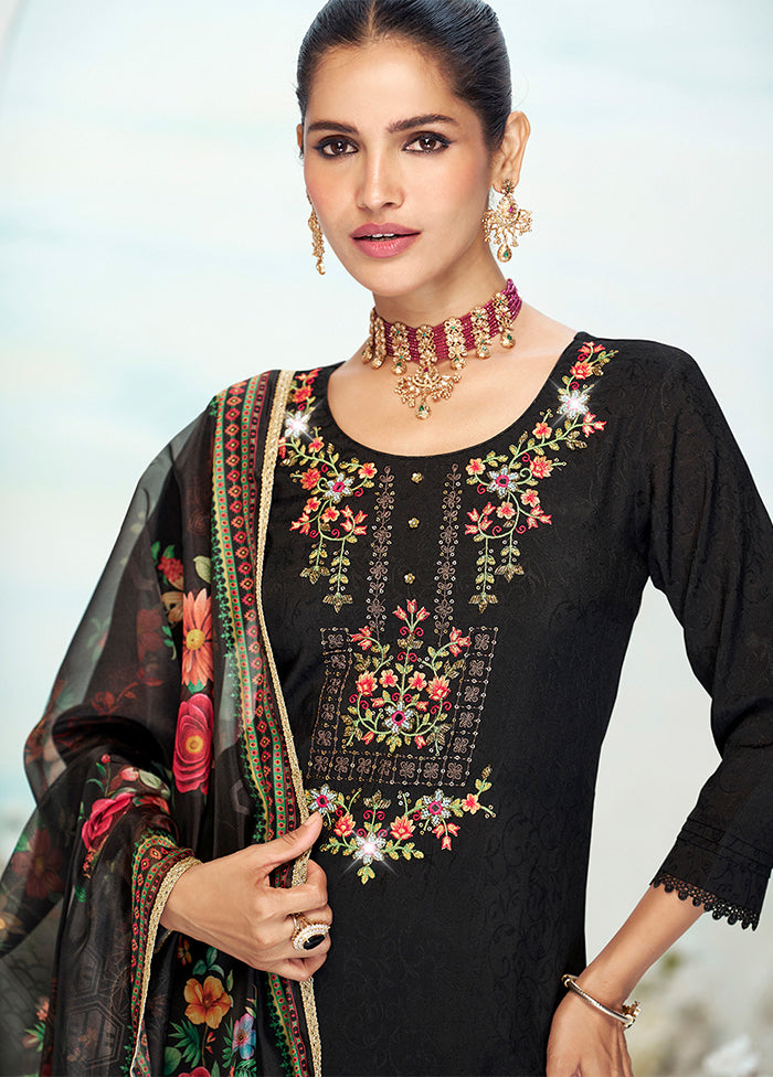 3 Pc Black Silk Suit Set