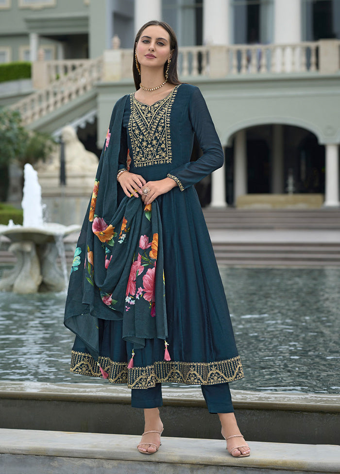 3 Pc Blue Silk Suit Set