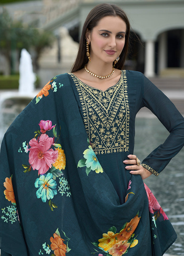 3 Pc Blue Silk Suit Set