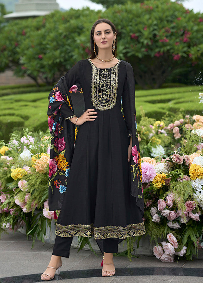 3 Pc Black Silk Suit Set