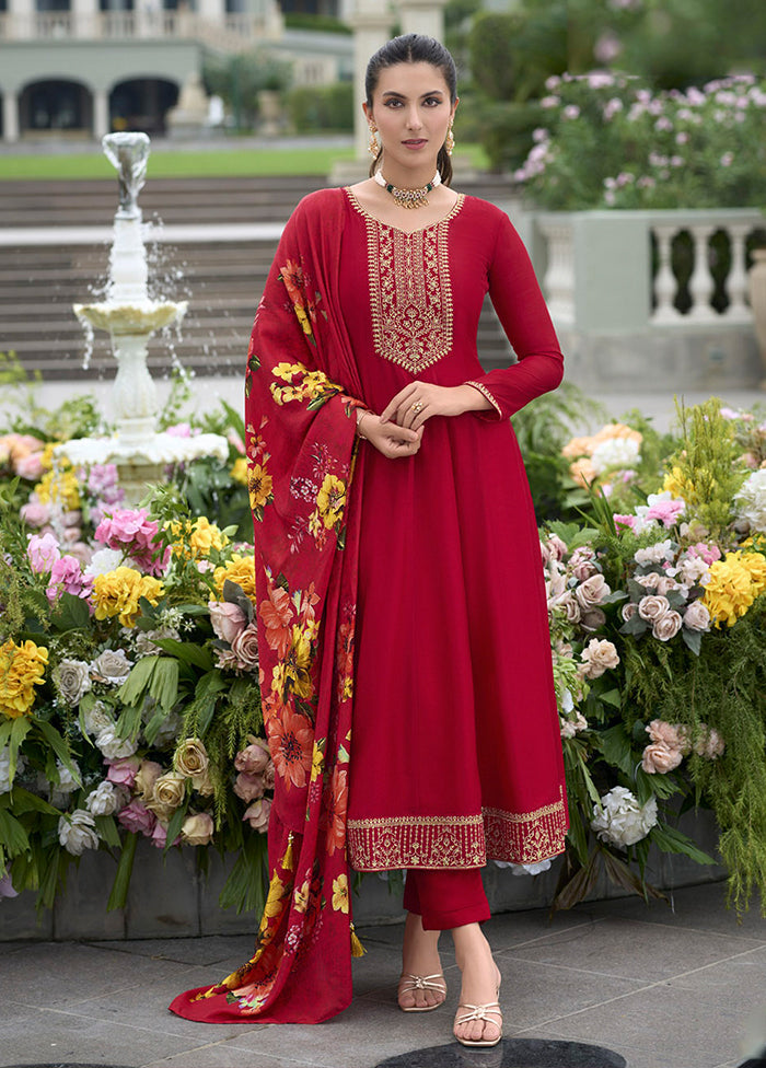 3 Pc Maroon Silk Suit Set