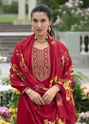 3 Pc Maroon Silk Suit Set