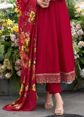 3 Pc Maroon Silk Suit Set