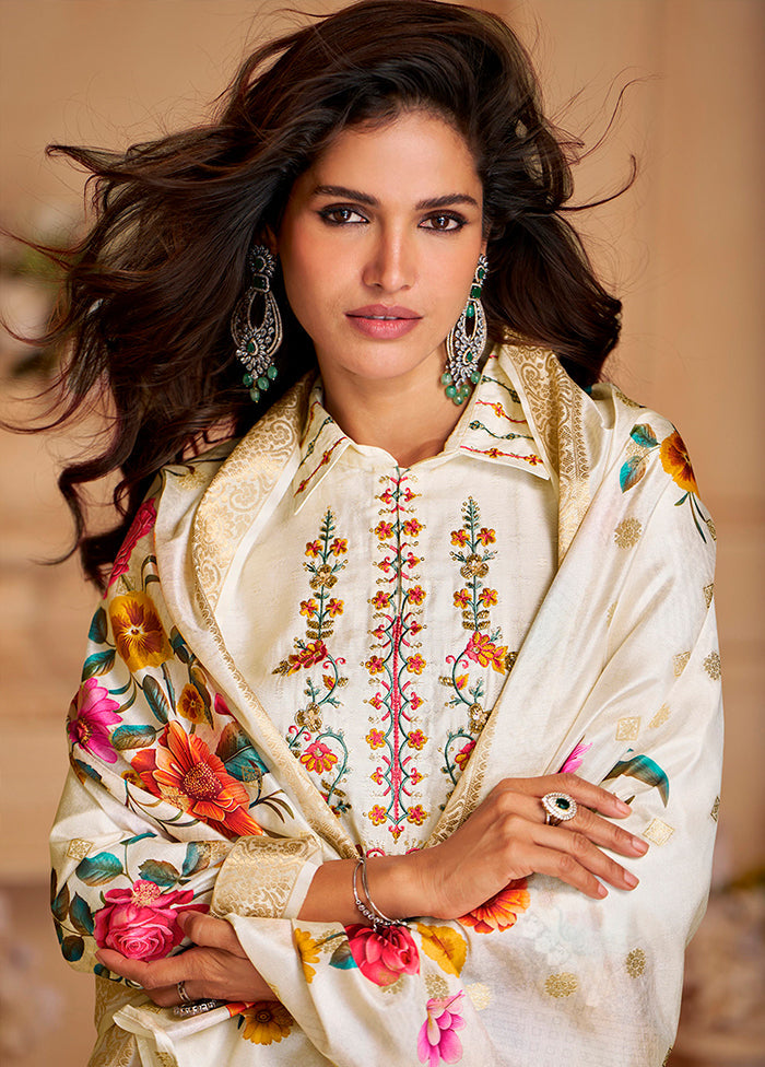 3 Pc Cream Silk Suit Set