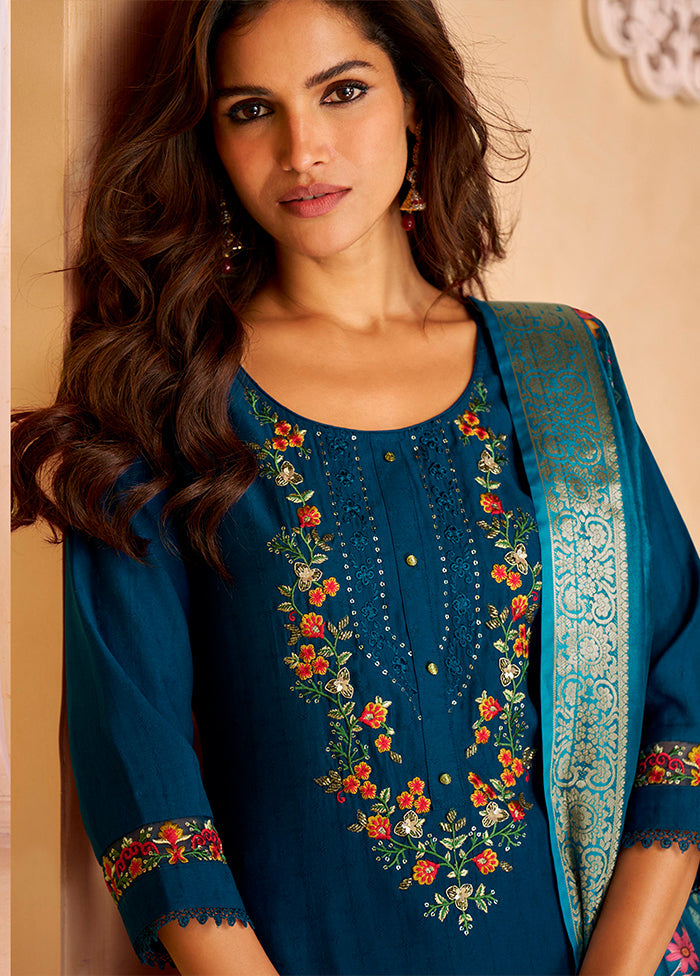 3 Pc Blue Silk Suit Set
