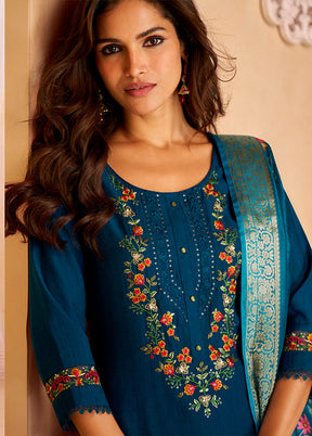 3 Pc Blue Silk Suit Set