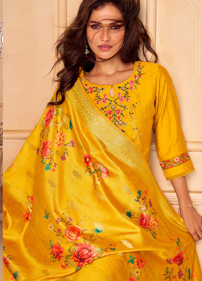 3 Pc Yellow Silk Suit Set