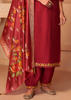 3 Pc Maroon Silk Suit Set