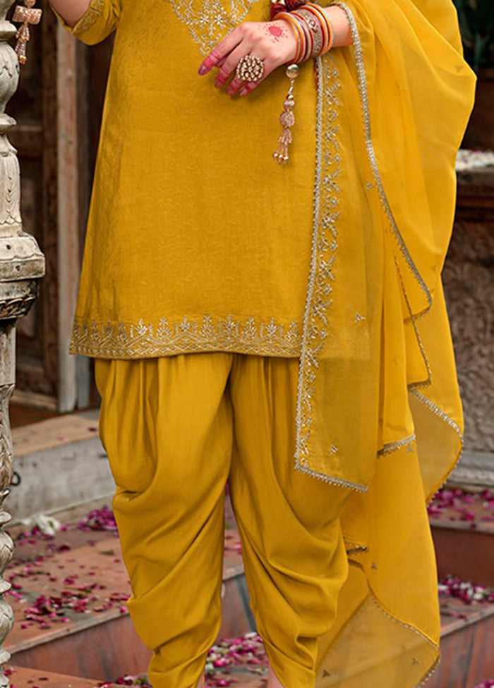 3 Pc Yellow Silk Suit Set