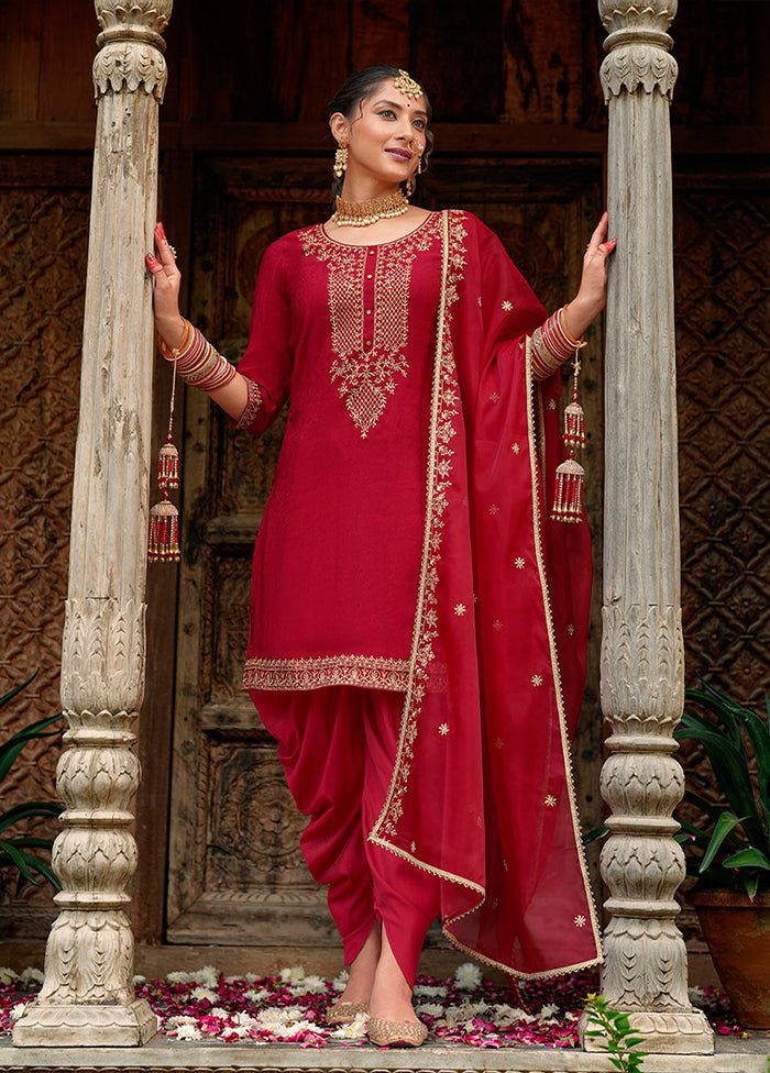 3 Pc Maroon Silk Suit Set