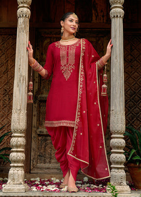 3 Pc Maroon Silk Suit Set