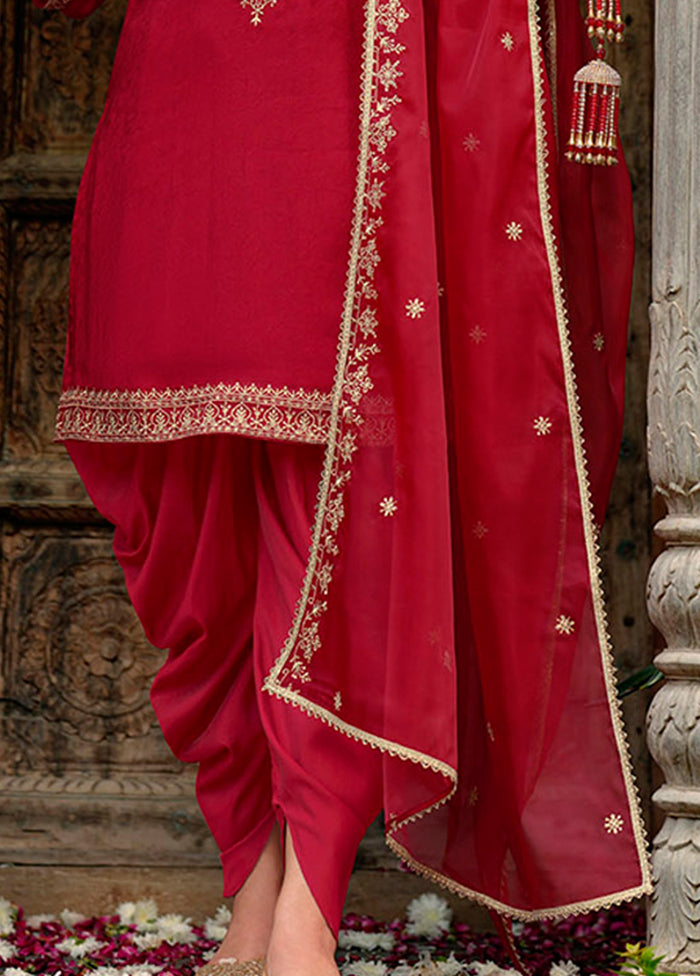 3 Pc Maroon Silk Suit Set