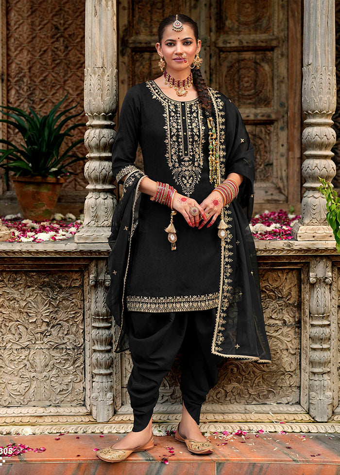 3 Pc Black Silk Suit Set