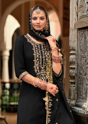 3 Pc Black Silk Suit Set