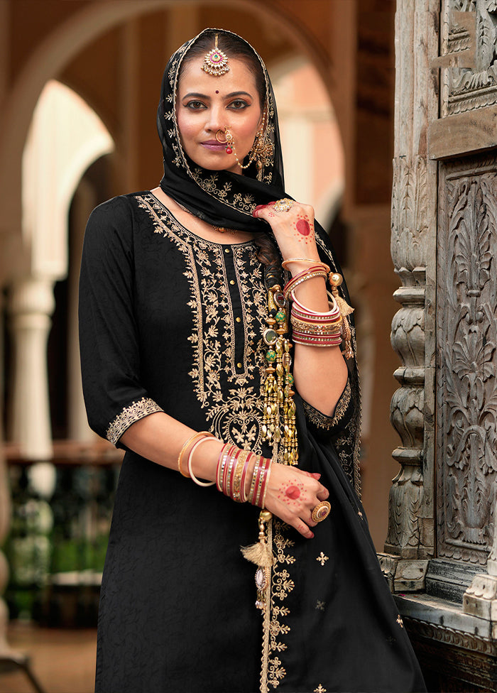 3 Pc Black Silk Suit Set