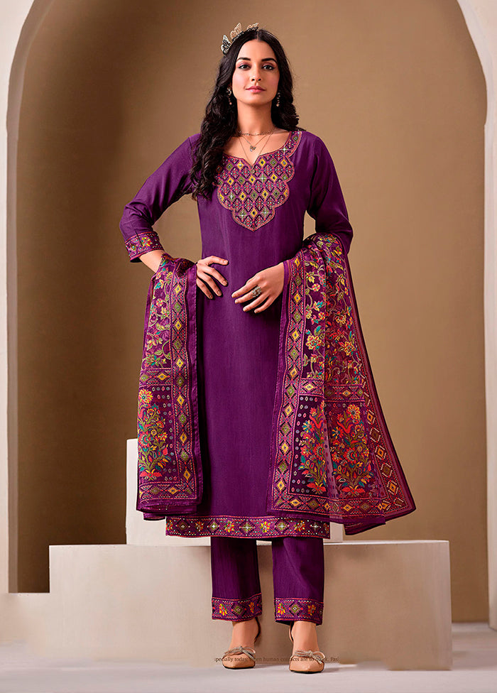 3 Pc Purple Silk Suit Set