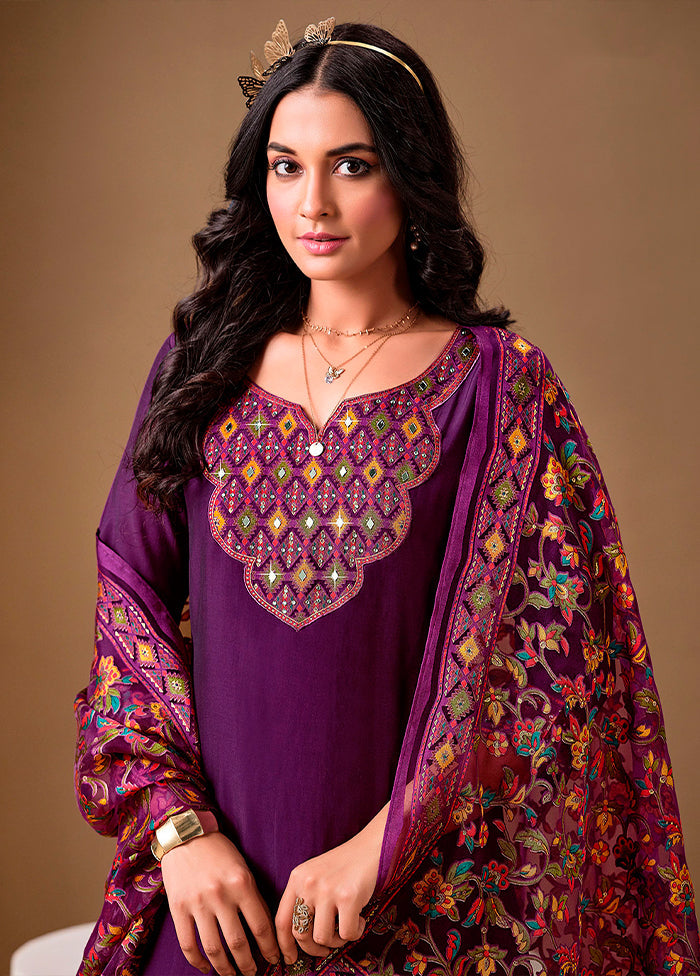 3 Pc Purple Silk Suit Set