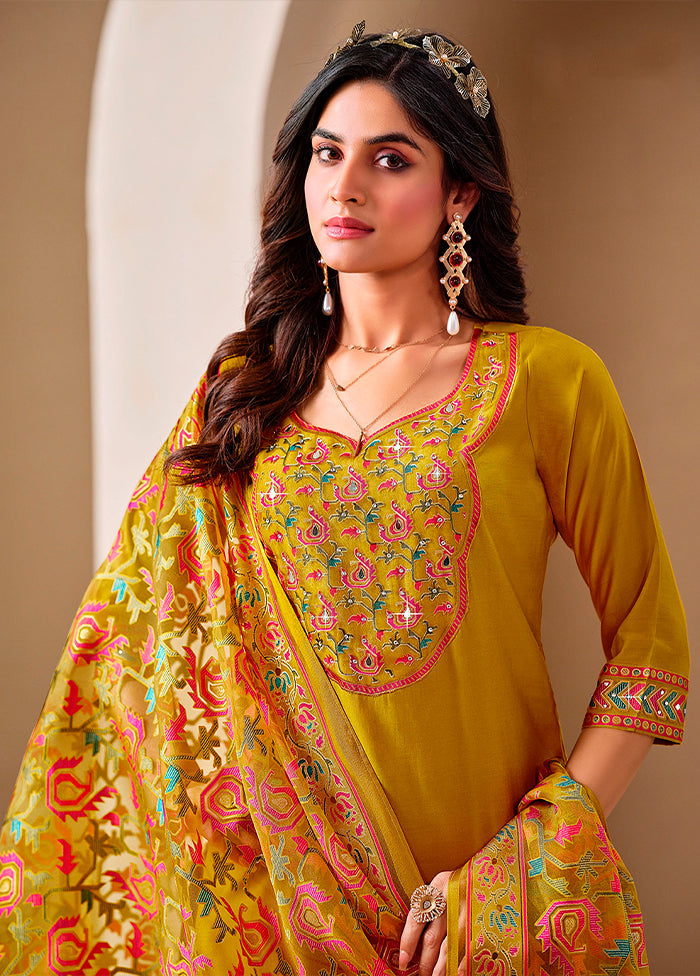 3 Pc Yellow Silk Suit Set