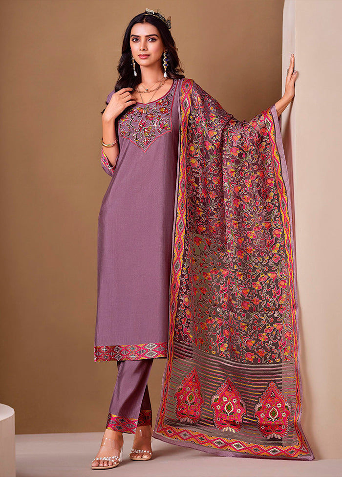 3 Pc Lavender Silk Suit Set