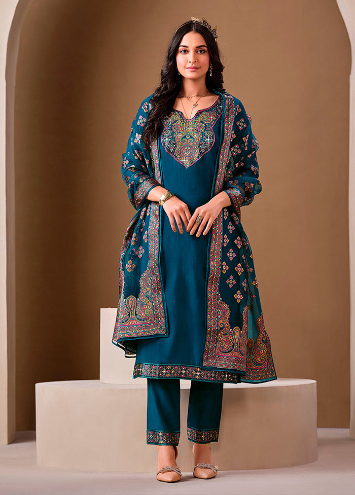 3 Pc Blue Silk Suit Set