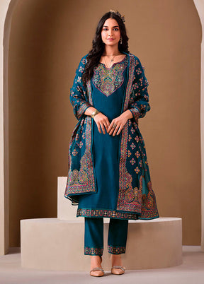 3 Pc Blue Silk Suit Set