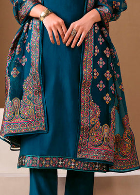 3 Pc Blue Silk Suit Set
