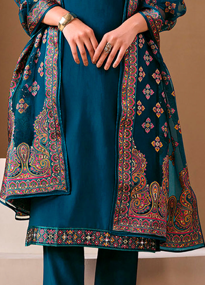 3 Pc Blue Silk Suit Set