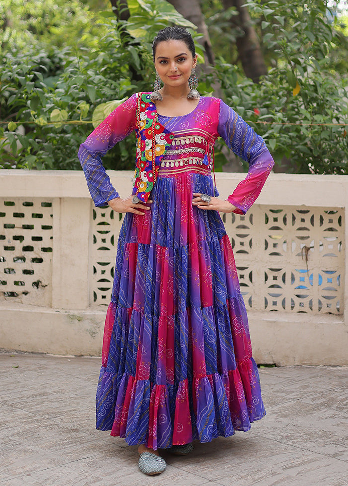 Purple Bandhani Printed Work Georgette Gown